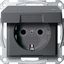 SCHUKO socket-outlet w. hng.lid, IP44, shut., screw term., anthracite, System M thumbnail 1